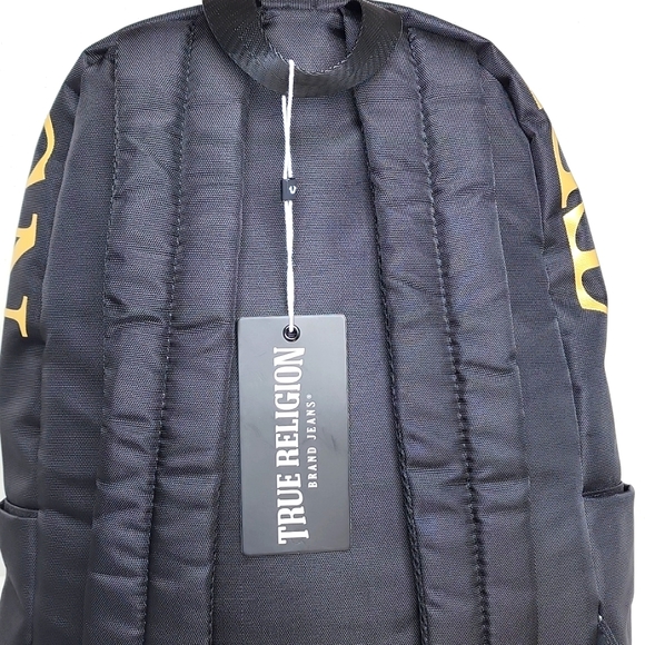 True Religion Bags True Religion Black With Gold Logo Writing Backpack With Computer